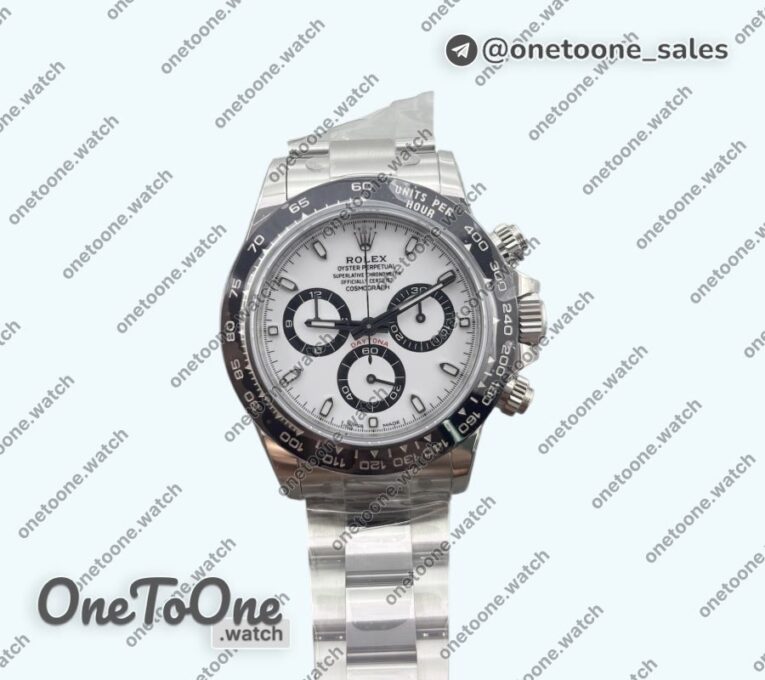 Реплика часов Rolex Daytona 116500 Ceramic Bezel Top-tier Копия один в один 904L Stainless steel Case and Bracelet White Dial DD4130