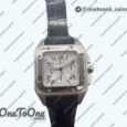 Реплика часов Cartier Santos 100 Chronograph Stainless steel Ultimate Edition On Black Leather Strap