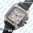 Реплика часов Cartier Santos 100 Chronograph Stainless steel Ultimate Edition On Black Leather Strap