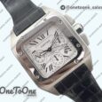 Реплика часов Cartier Santos 100 Chronograph Stainless steel Ultimate Edition On Black Leather Strap