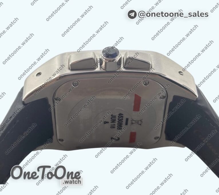 Реплика часов Cartier Santos 100 Chronograph Stainless steel Ultimate Edition On Black Leather Strap