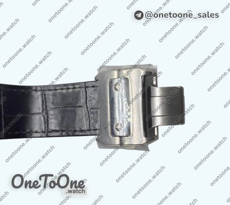 Реплика часов Cartier Santos 100 Chronograph Stainless steel Ultimate Edition On Black Leather Strap