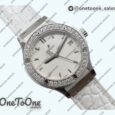 Реплика часов Hublot Classic Fusion 33mm Stainless steel Top-tier Копия один в один White Dial Diamonds Bezel On White Gummy Strap Swiss