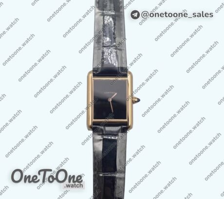 Реплика часов Cartier Tank Must Rose gold Black Dial Leather Strap Swiss Quartz