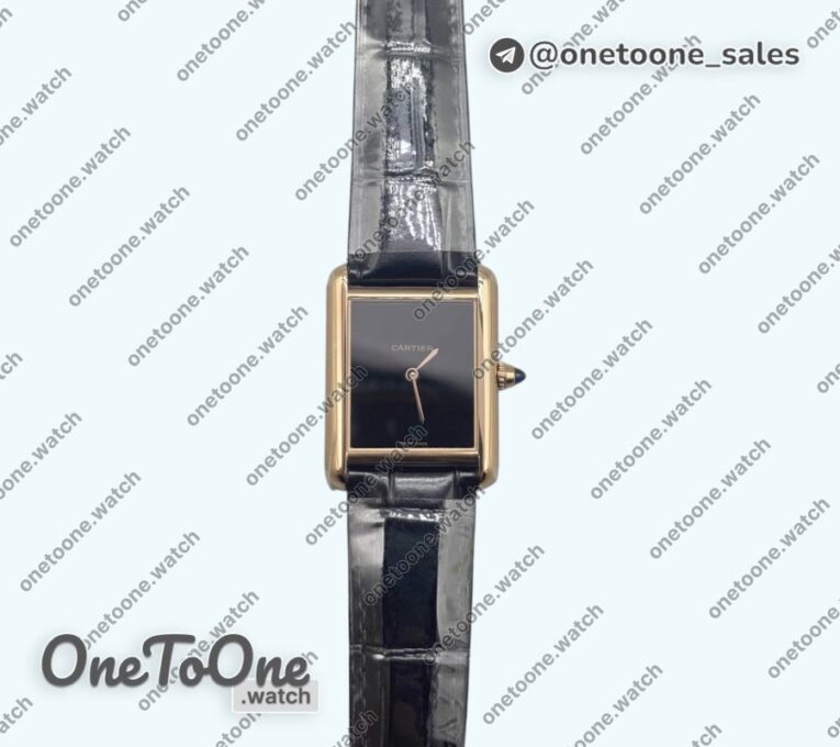 Реплика часов Cartier Tank Must Rose gold Black Dial Leather Strap Swiss Quartz