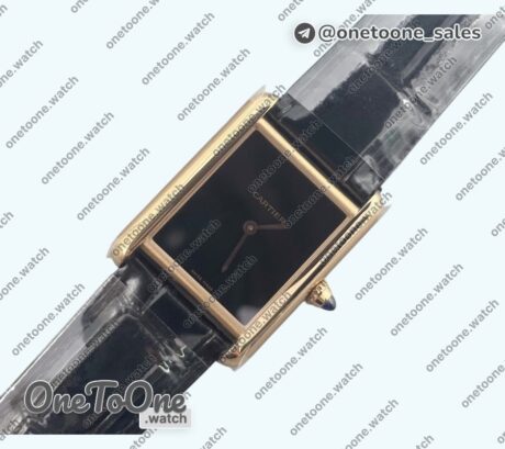 Реплика часов Cartier Tank Must Rose gold Black Dial Leather Strap Swiss Quartz