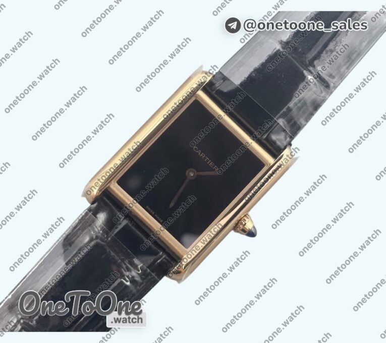 Реплика часов Cartier Tank Must Rose gold Black Dial Leather Strap Swiss Quartz