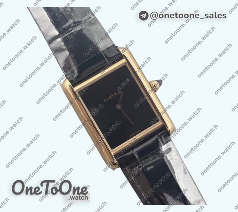 Реплика часов Cartier Tank Must Rose gold Black Dial Leather Strap Swiss Quartz