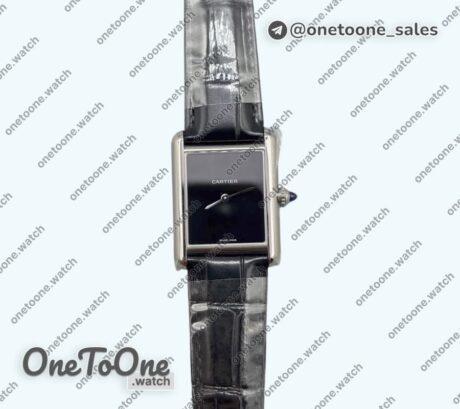 Реплика часов Cartier Tank Must Stainless steel Black Dial Leather Strap Swiss Quartz
