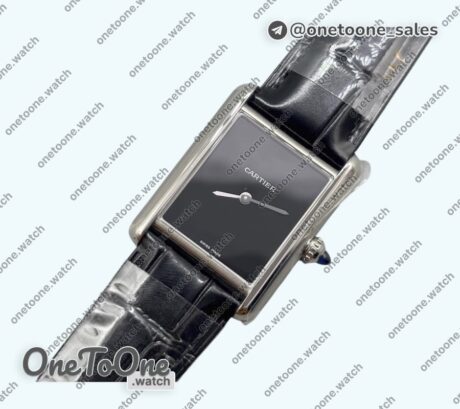 Реплика часов Cartier Tank Must Stainless steel Black Dial Leather Strap Swiss Quartz