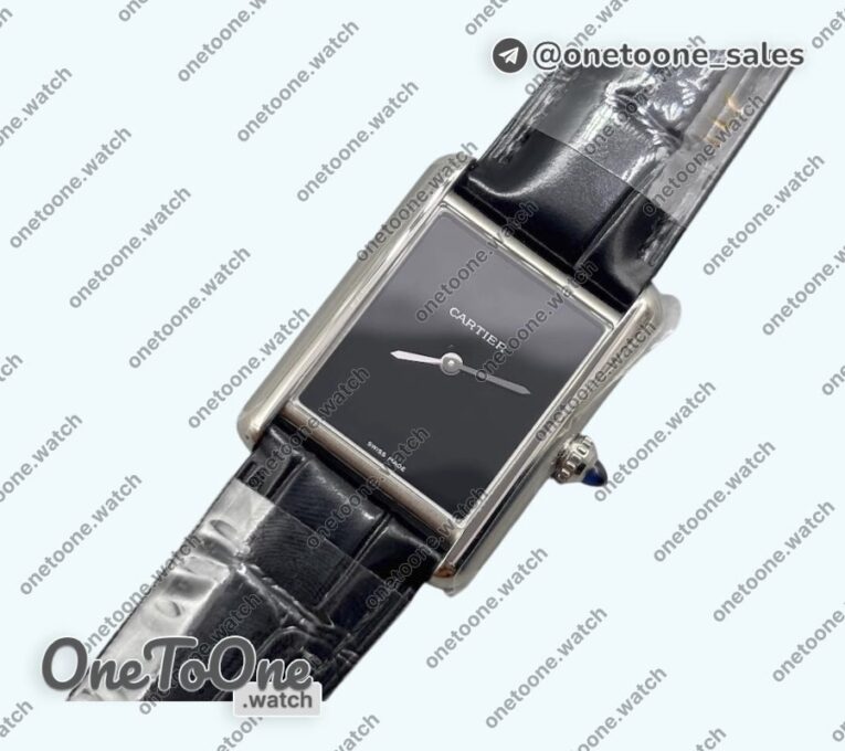 Реплика часов Cartier Tank Must Stainless steel Black Dial Leather Strap Swiss Quartz