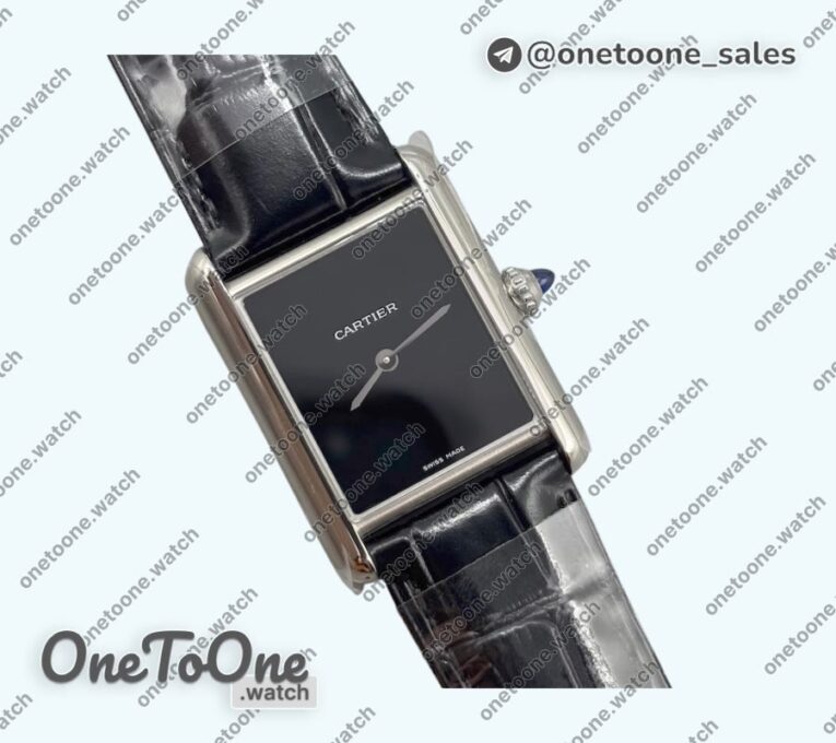 Реплика часов Cartier Tank Must Stainless steel Black Dial Leather Strap Swiss Quartz