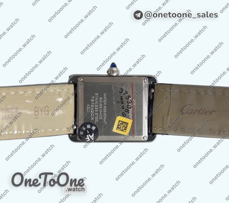 Реплика часов Cartier Tank Must Stainless steel Black Dial Leather Strap Swiss Quartz