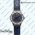 Реплика часов Hublot Classic Fusion 33mm Stainless steel Top-tier Копия один в один Blue Dial Diamonds Bezel On Gummy Strap Swiss