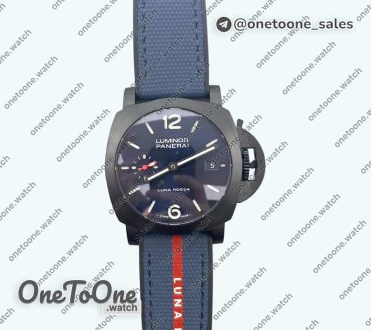 Реплика часов Panerai PAM 1408 Quaranta BiTempo Luna Rossa 40mm DLC Blue Rubber Strap P900