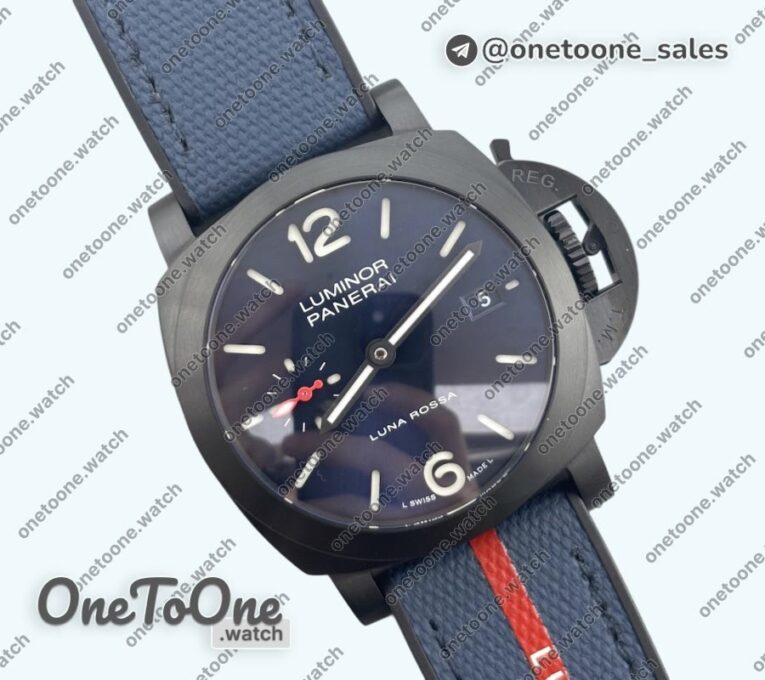 Реплика часов Panerai PAM 1408 Quaranta BiTempo Luna Rossa 40mm DLC Blue Rubber Strap P900