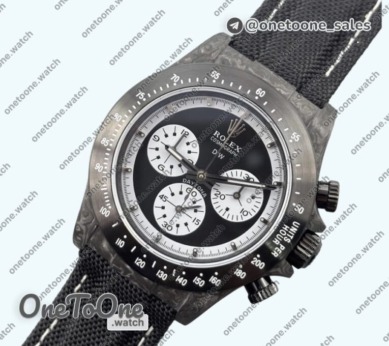 Реплика часов Rolex Daytona DIW Paul Newman Black Carbon Case Black dial Nylon Strap N6F