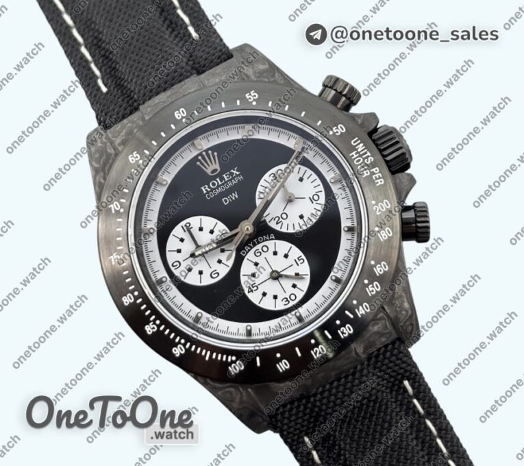 Реплика часов Rolex Daytona DIW Paul Newman Black Carbon Case Black dial Nylon Strap N6F
