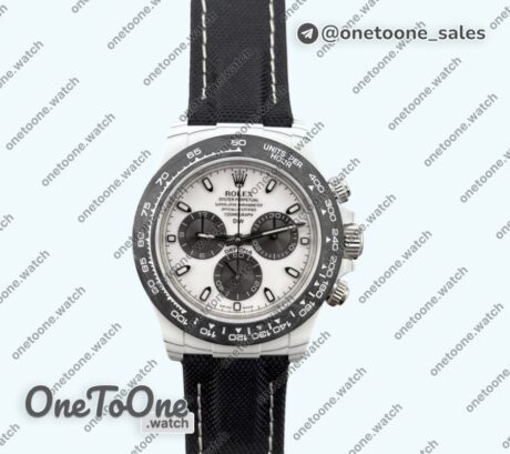 Реплика часов Rolex Daytona DIW White Carbon IRBIS White Dial Black nylon Strap N6F