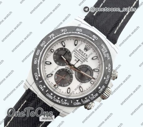 Реплика часов Rolex Daytona DIW White Carbon IRBIS White Dial Black nylon Strap N6F