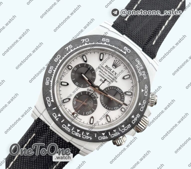 Реплика часов Rolex Daytona DIW White Carbon IRBIS White Dial Black nylon Strap N6F
