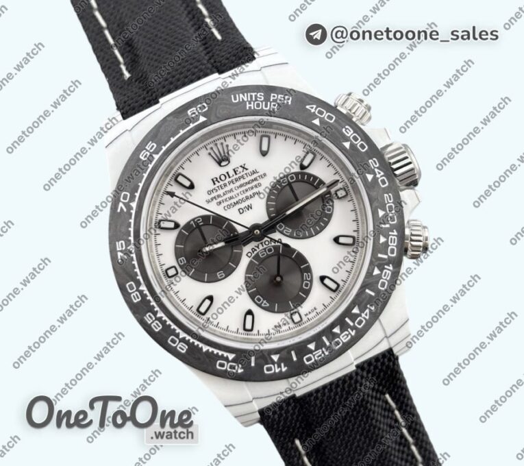 Реплика часов Rolex Daytona DIW White Carbon IRBIS White Dial Black nylon Strap N6F