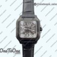 Реплика часов Cartier Santos de Cartier Skeleton PVD Case Skeleton Dial on Black Leather Strap MLF 9612MC
