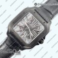 Реплика часов Cartier Santos de Cartier Skeleton PVD Case Skeleton Dial on Black Leather Strap MLF 9612MC