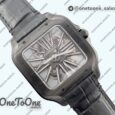 Реплика часов Cartier Santos de Cartier Skeleton PVD Case Skeleton Dial on Black Leather Strap MLF 9612MC