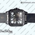 Реплика часов Cartier Santos de Cartier Skeleton PVD Case Skeleton Dial on Black Leather Strap MLF 9612MC