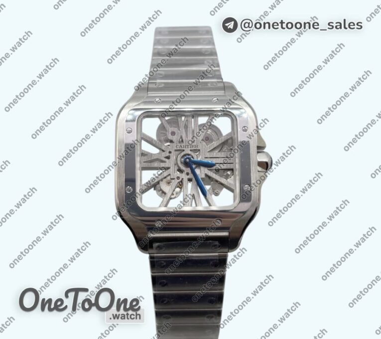 Реплика часов Cartier Santos de Cartier Skeleton Stainless steel Skeleton Dial on Stainless steel SmartLink Bracelet MLF 9611MC