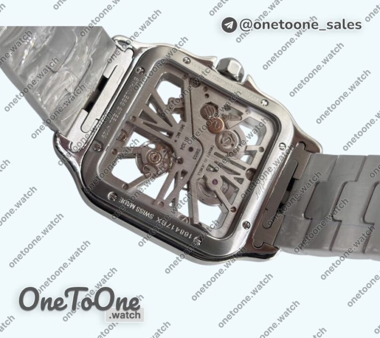 Реплика часов Cartier Santos de Cartier Skeleton Stainless steel Skeleton Dial on Stainless steel SmartLink Bracelet MLF 9611MC