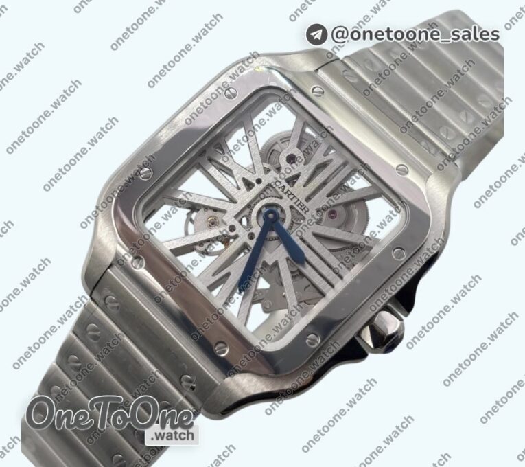 Реплика часов Cartier Santos de Cartier Skeleton Stainless steel Skeleton Dial on Stainless steel SmartLink Bracelet MLF 9611MC