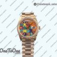 Реплика часов Rolex Daydate 128235 36mm Colour Jigsaw Puzzle Rose gold Top-tier Копия один в один Orange Dial on Rose gold President Bracelet QHF