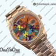 Реплика часов Rolex Daydate 128235 36mm Colour Jigsaw Puzzle Rose gold Top-tier Копия один в один Orange Dial on Rose gold President Bracelet QHF
