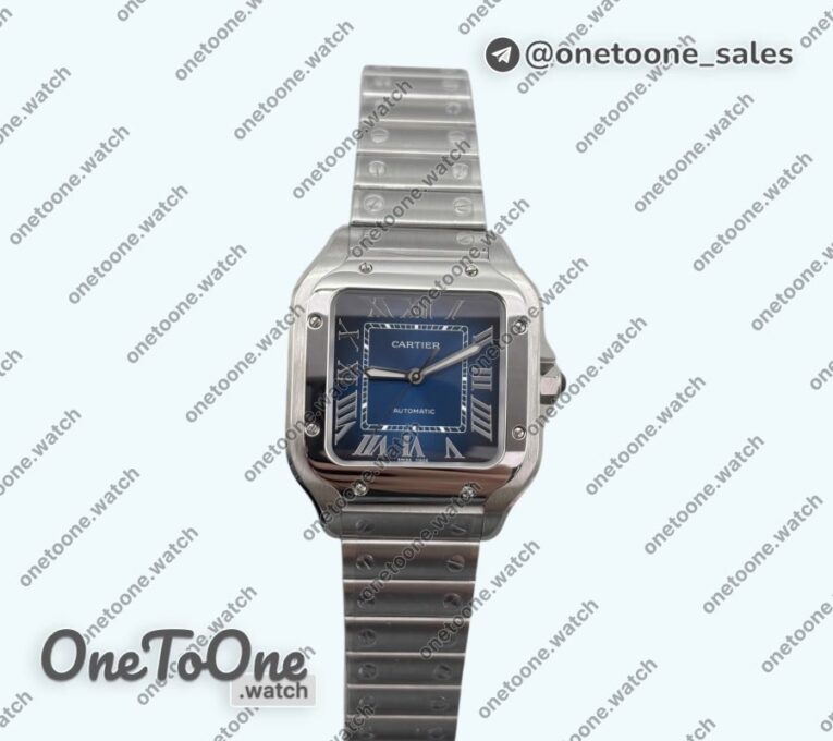 Реплика часов Cartier Santos de Cartier 35mm Stainless steel Top-tier Копия один в один Blue Dial on Stainless steel SmartLinks Bracelet MIYOTA 9015