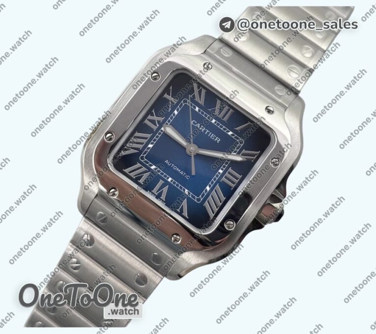Реплика часов Cartier Santos de Cartier 35mm Stainless steel Top-tier Копия один в один Blue Dial on Stainless steel SmartLinks Bracelet MIYOTA 9015