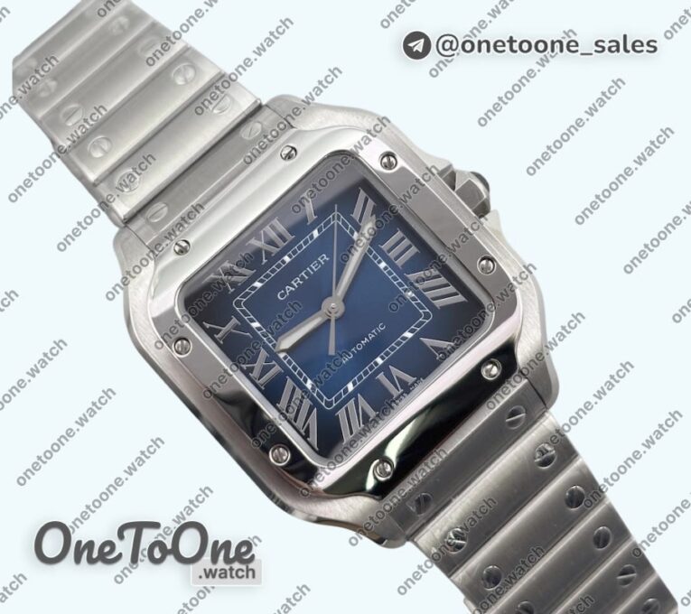 Реплика часов Cartier Santos de Cartier 35mm Stainless steel Top-tier Копия один в один Blue Dial on Stainless steel SmartLinks Bracelet MIYOTA 9015
