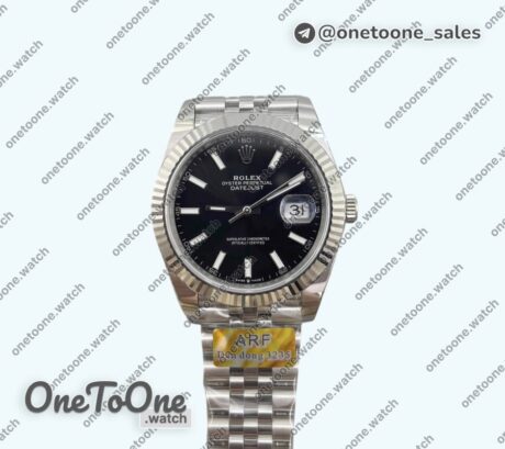 Реплика часов Rolex DateJust 41 126334 904L Stainless steel Top-tier Копия один в один Fluted Bezel Black Dial on Jubilee Bracelet