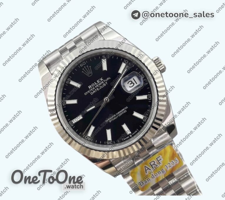 Реплика часов Rolex DateJust 41 126334 904L Stainless steel Top-tier Копия один в один Fluted Bezel Black Dial on Jubilee Bracelet
