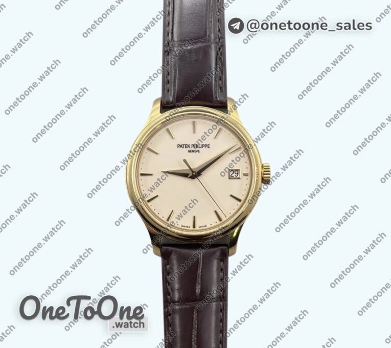 Реплика часов Patek Philippe Calatrava 5227 Yellow gold Top-tier Копия один в один White Dial Brown Leather Strap 324CS 3KF