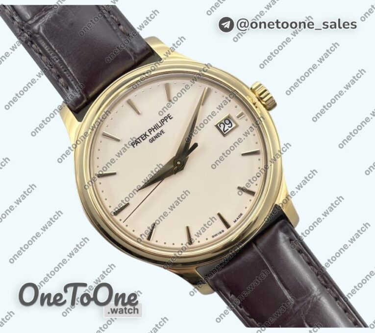 Реплика часов Patek Philippe Calatrava 5227 Yellow gold Top-tier Копия один в один White Dial Brown Leather Strap 324CS 3KF