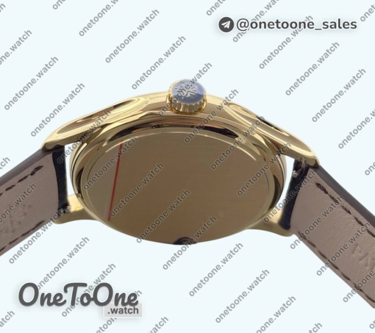 Реплика часов Patek Philippe Calatrava 5227 Yellow gold Top-tier Копия один в один White Dial Brown Leather Strap 324CS 3KF