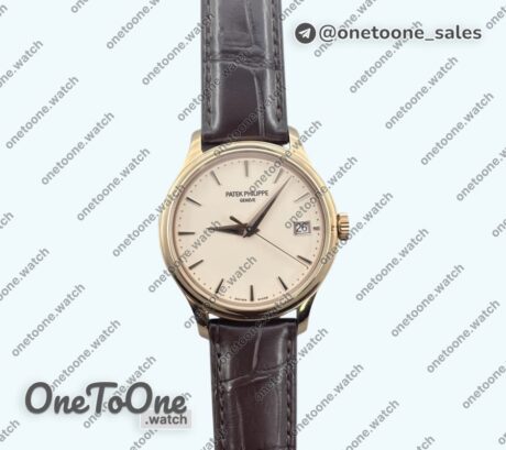 Реплика часов Patek Philippe Calatrava 5227 Rose gold Top-tier Копия один в один White Dial Brown Leather Strap 324CS 3KF