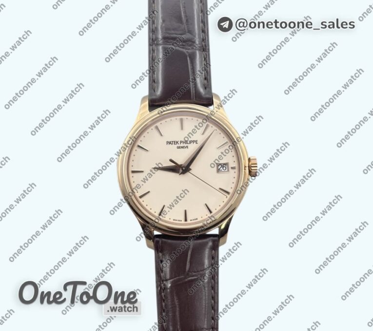 Реплика часов Patek Philippe Calatrava 5227 Rose gold Top-tier Копия один в один White Dial Brown Leather Strap 324CS 3KF