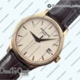 Реплика часов Patek Philippe Calatrava 5227 Rose gold Top-tier Копия один в один White Dial Brown Leather Strap 324CS 3KF