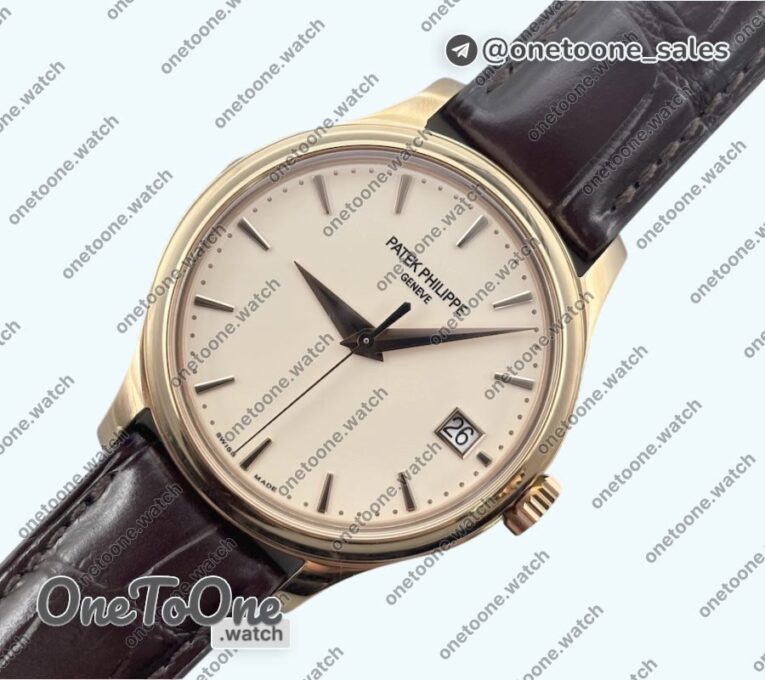 Реплика часов Patek Philippe Calatrava 5227 Rose gold Top-tier Копия один в один White Dial Brown Leather Strap 324CS 3KF