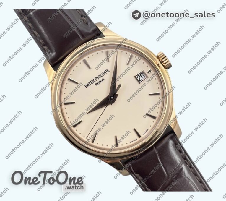 Реплика часов Patek Philippe Calatrava 5227 Rose gold Top-tier Копия один в один White Dial Brown Leather Strap 324CS 3KF