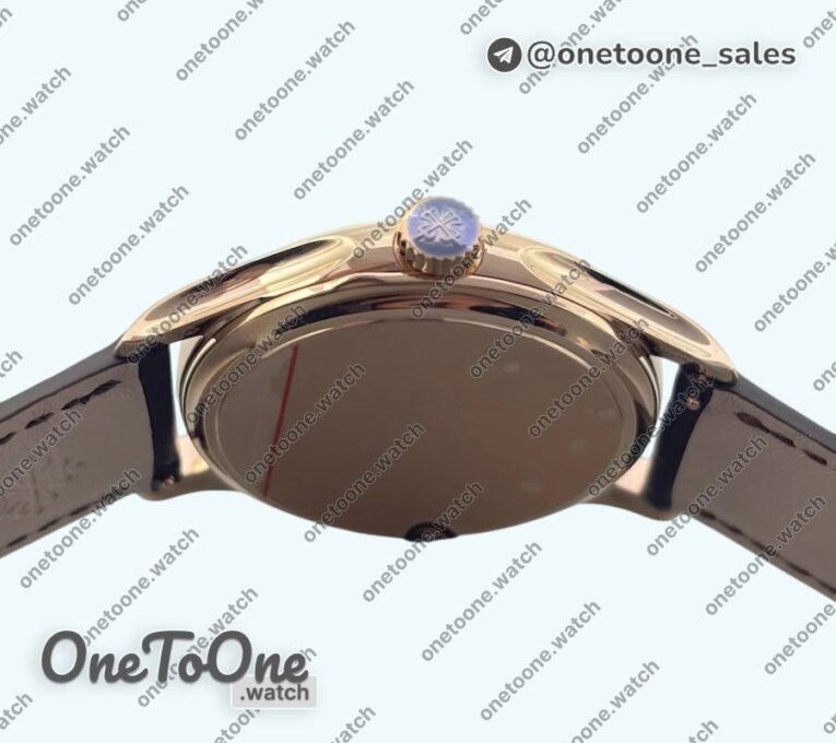 Реплика часов Patek Philippe Calatrava 5227 Rose gold Top-tier Копия один в один White Dial Brown Leather Strap 324CS 3KF