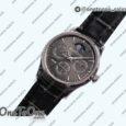 Реплика часов Jaeger-lecoultre Master Ultra Thin Perpetual Calendar Stainless steel Top-tier Копия один в один Gray&Black&White Dials Black Leather Strap V2